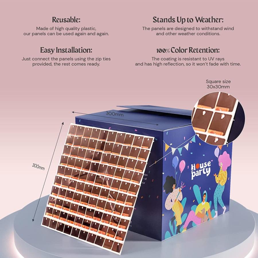 使い勝手の良い House Of 独身パーティー用品 結婚式 卒業 誕生日デコレーション用 壁背景 シマー スパンコール 正方形 24パネル シマー背景 ローズゴールド Party その他キッチン家電 Amilian De