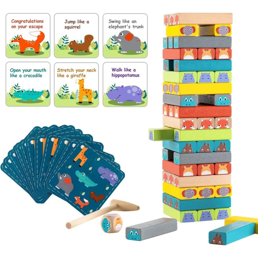 【WEB限定】 PHOOHI 57 Pieces Color Stacked Building Blocks Tumbling Tower Board Game Interactive Toy Educational Learning Study Toy Gifts　並行輸入品 知育玩具