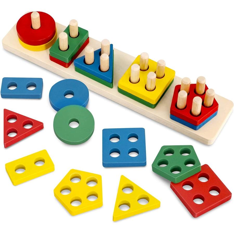 送料無料! YOKESINMontessori Toys for 1-3 Year Old Boys Girls Wooden Sorting Stacking Toys for Toddlers Preschool Educational Toys for 1-3 Year Old Color Recognition S