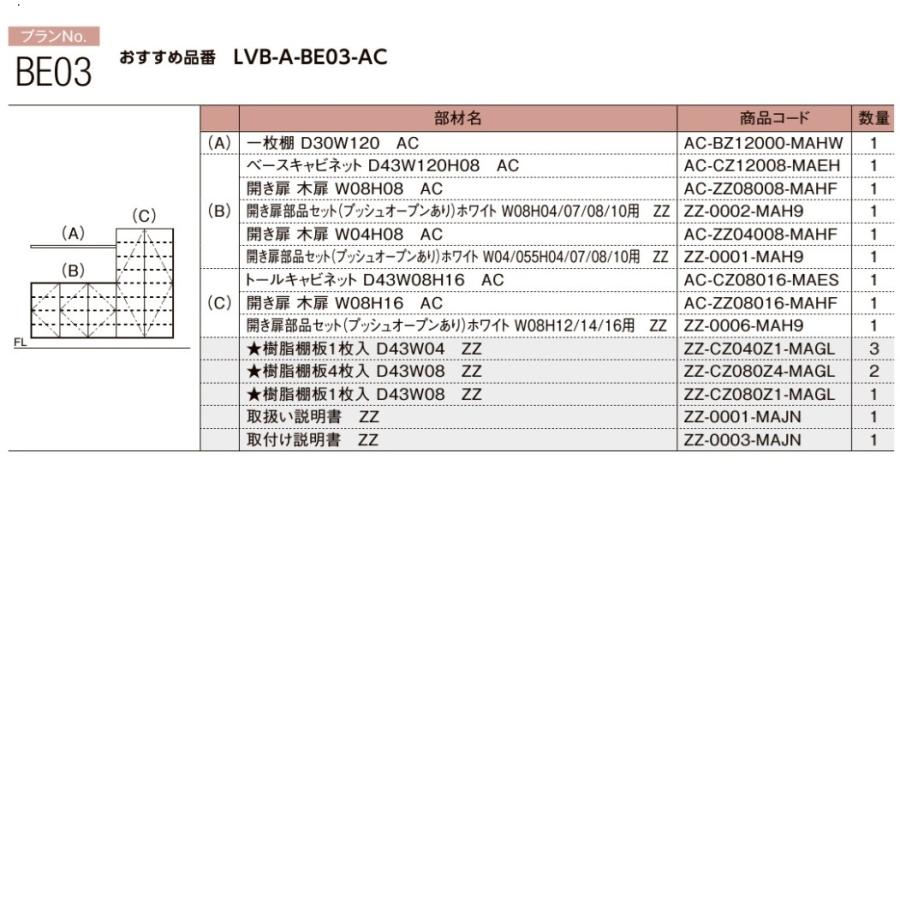 壁面収納 ヴィータス　LIXILシステム 収納  おすすめプランBE-03の画像