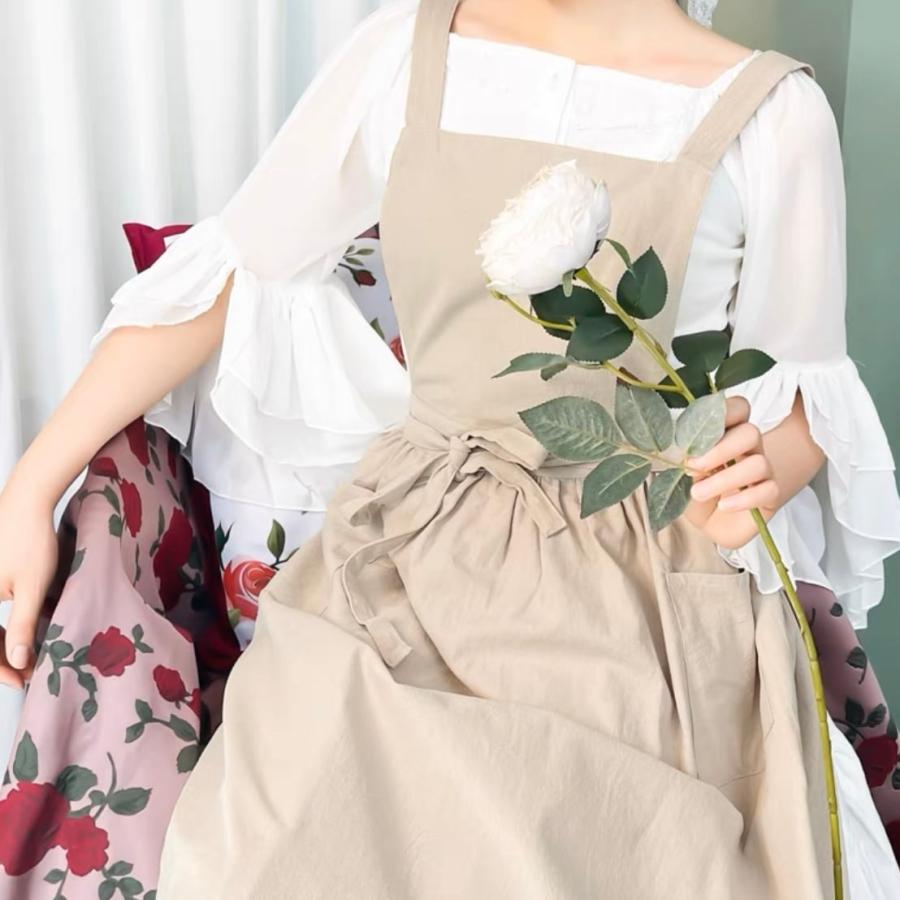 ワンピースエプロン リネン 裾フリル ベージュH011 |  | 01