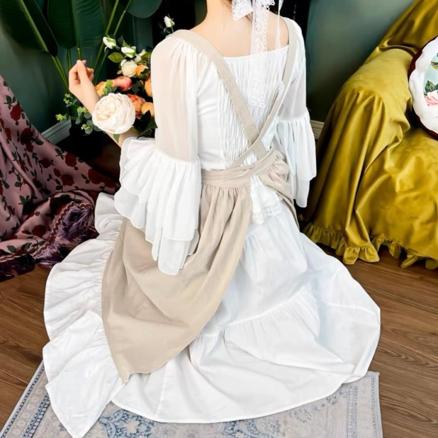 ワンピースエプロン リネン 裾フリル ベージュH011 |  | 02