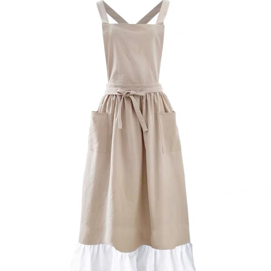 ワンピースエプロン リネン 裾フリル ベージュH011 |  | 03
