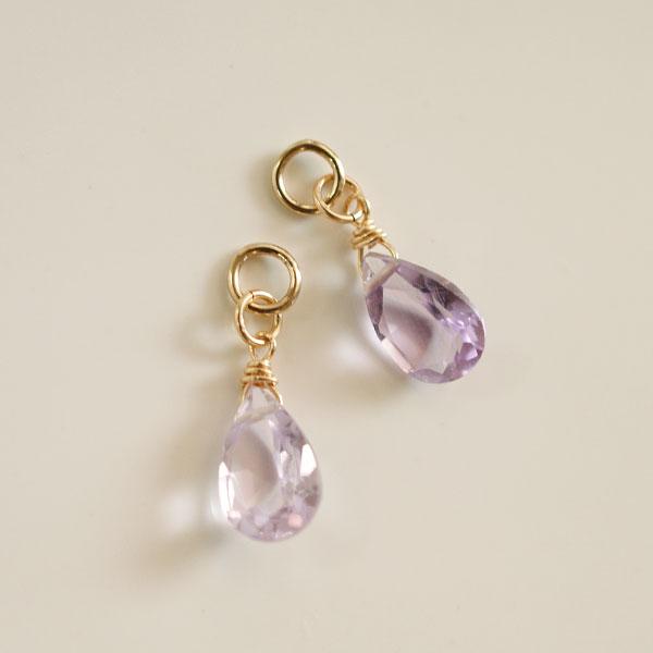 華奢 シンプル ピアス チャーム K14GF アメジスト ペアシェイプ  