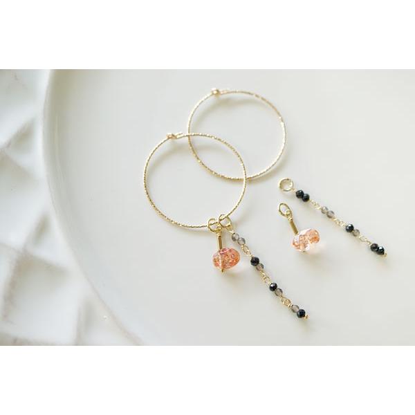 クオーツと淡水パールのアシンメトリー14kgf天然石ロングピアス