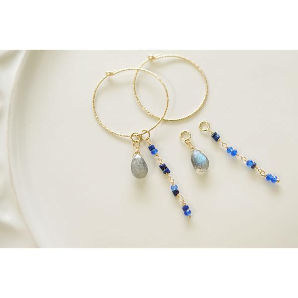 ラピスラズリ＆ブルーアゲート アシンメトリー ロング ピアスチャーム 