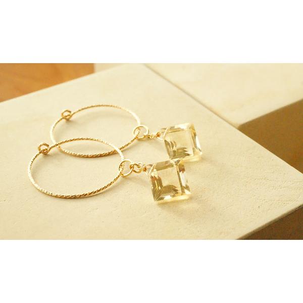 K18 ピアス チャーム 天然石 シトリン ダイヤファセットカット