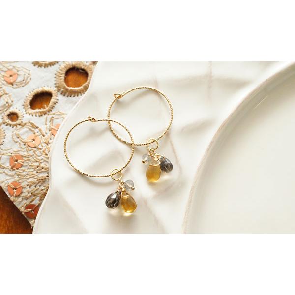 品質が完璧 K18 ピアス チャーム 3粒 シトリン スモーキークォーツ