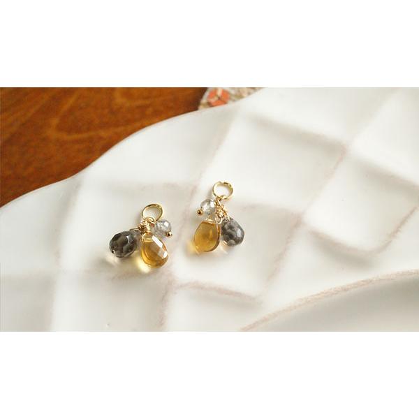 品質が完璧 K18 ピアス チャーム 3粒 シトリン スモーキークォーツ
