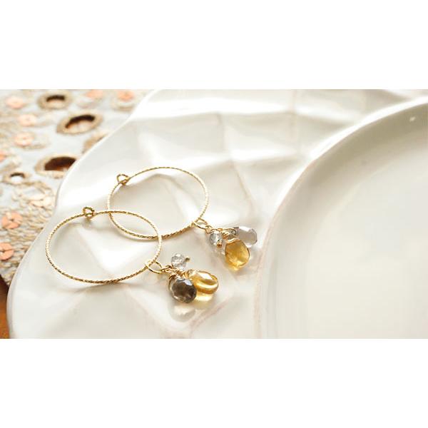 品質が完璧 K18 ピアス チャーム 3粒 シトリン スモーキークォーツ