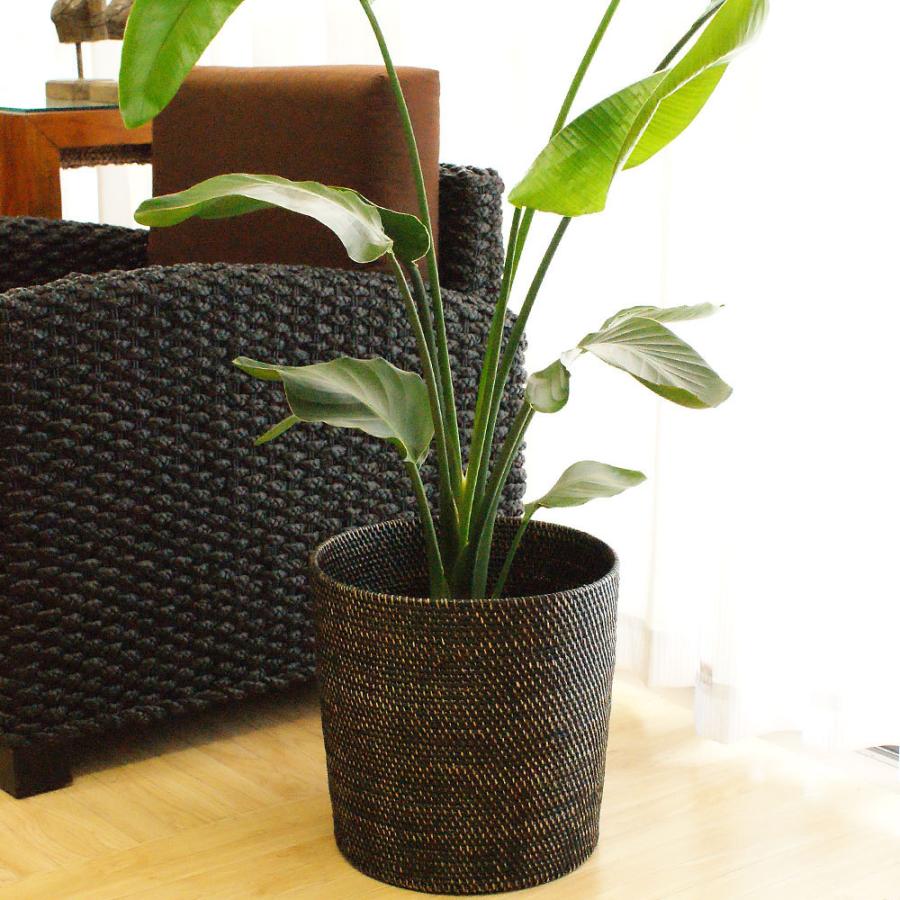 ラタン ラウンド バスケット A ブラックウォッシュ かご バスケット 収納 大きい おしゃれ 鉢カバー 10号 北欧