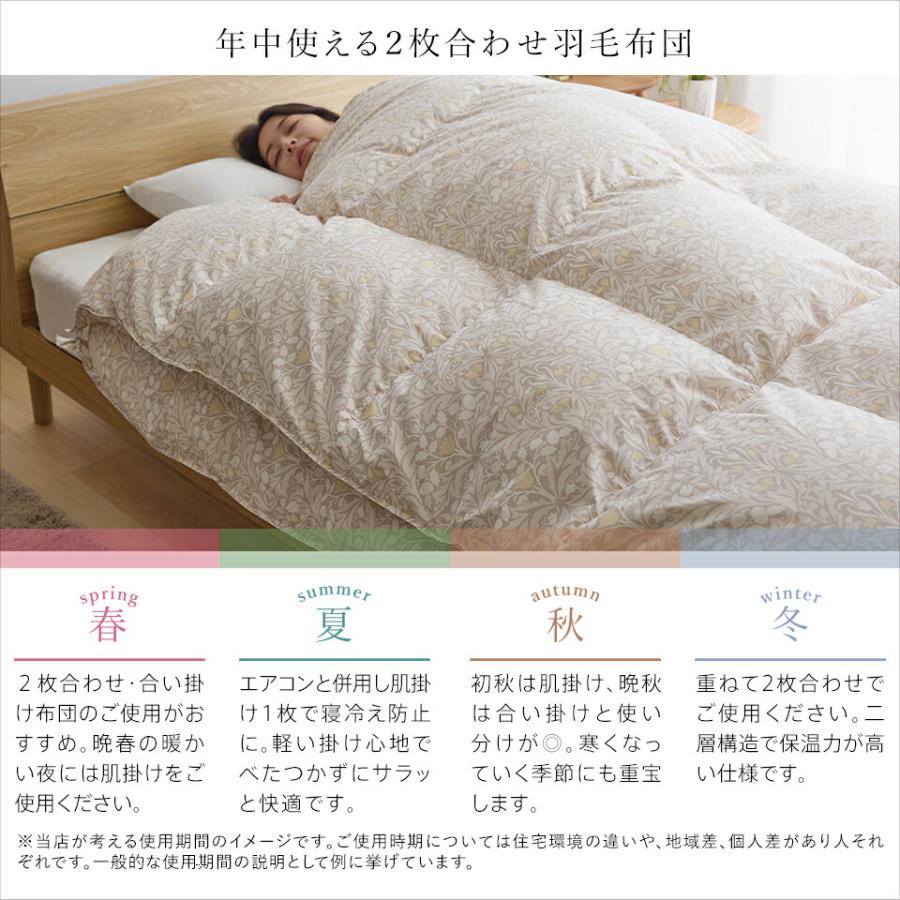 2枚合わせ羽毛布団 シングル ホワイトダウン93％ 400dp 羽毛 洗える