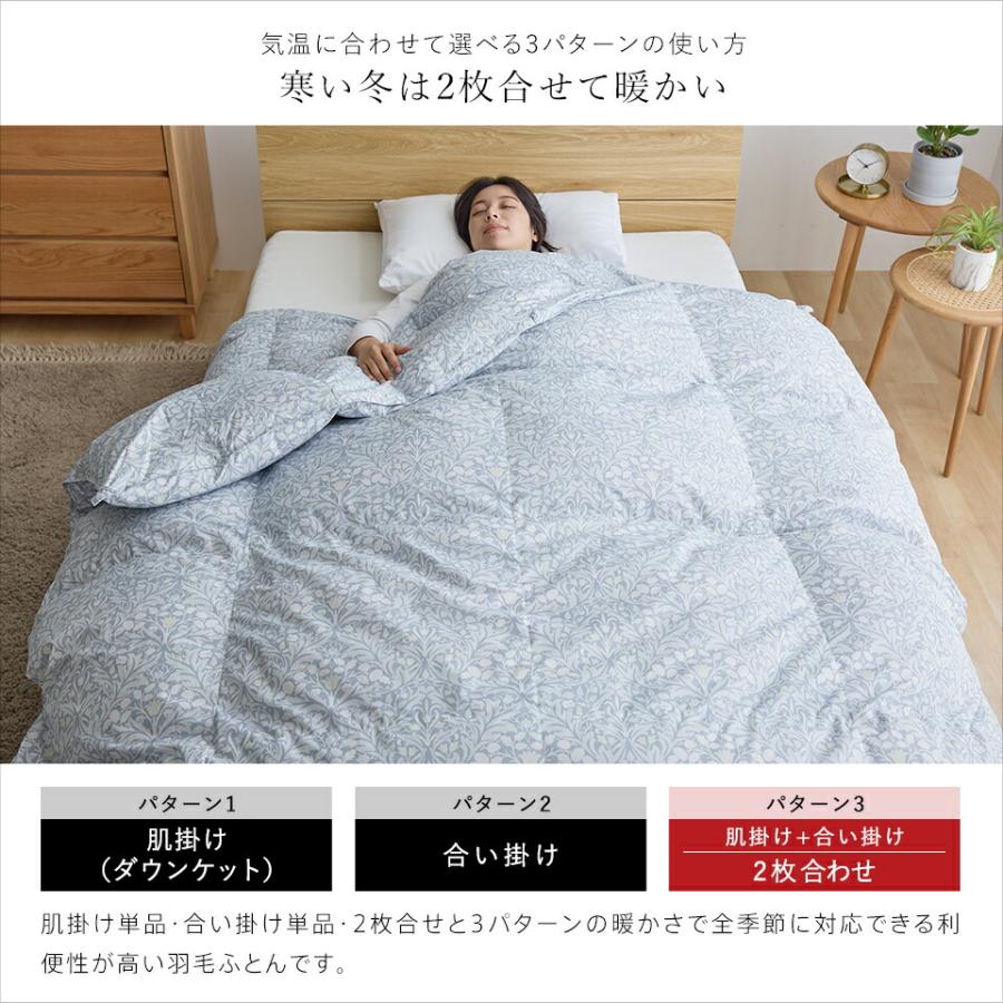 シングル羽毛掛け布団 ホワイト２枚セット 2枚合わせ羽毛布団 シングル ホワイトダウン93％ 400dp 羽毛 洗える
