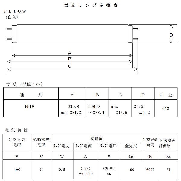 ライフライン ホタルクス FL10W 白色 10ワット 直管スタータ形 白色
