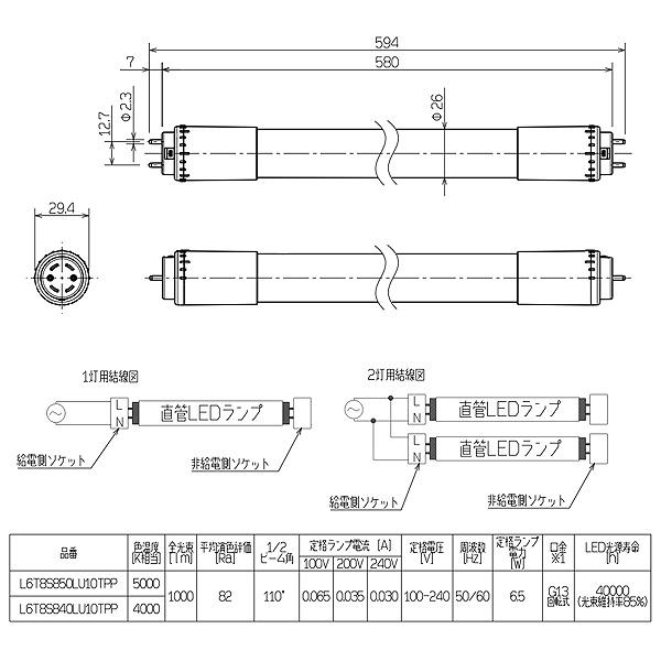 JLMA301適合 岩崎 L6T8S850LU10TPP 直管LED 蛍光灯 要工事 20形 G13 口金回転式 FL20形 昼白色 FL20SSN18RF3「送料無料」[5本セット]の画像