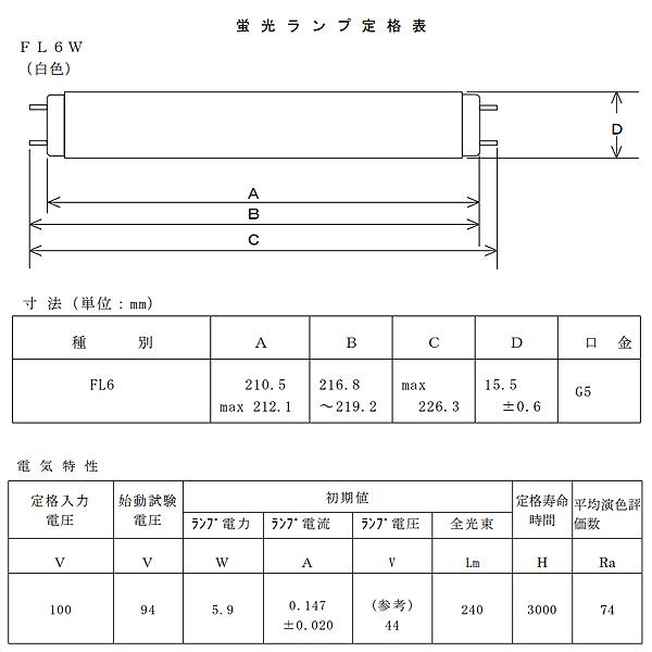 ホタルクス FL6W 白色 6ワット 直管スタータ形 ライフライン 白色
