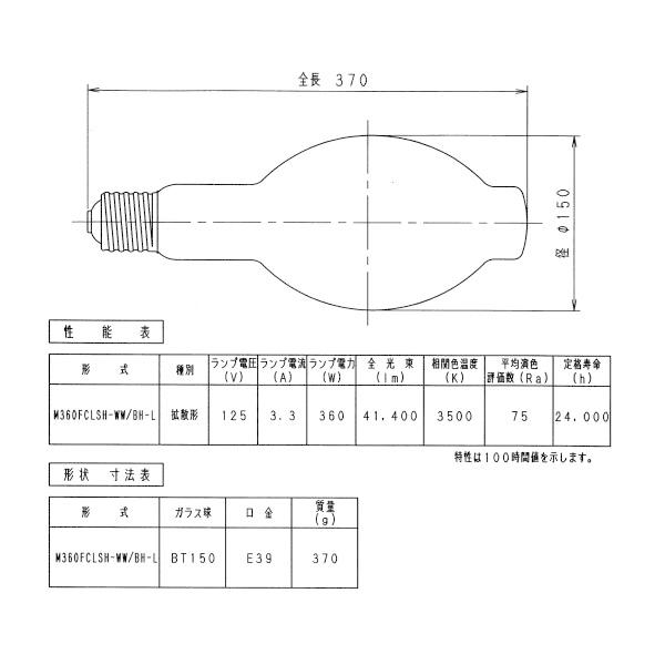 ★「送料無料」岩崎 M360FCLSH-WW/BH-L セラミックメタルハライドランプ 360W 透明形 水平点灯 E39 M360FCLSHWWBHL｜esco-lightec｜03
