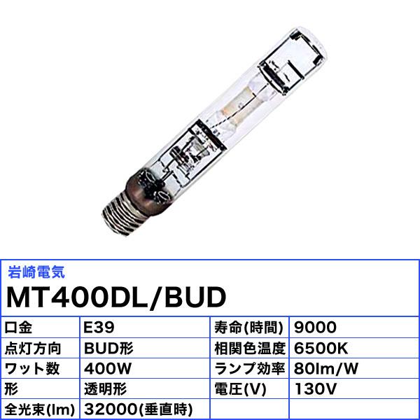 「送料無料」岩崎 MT400DL/BUD メタルハライドランプ 400W 透明形 垂直点灯 E39 MT400DLBUD_1