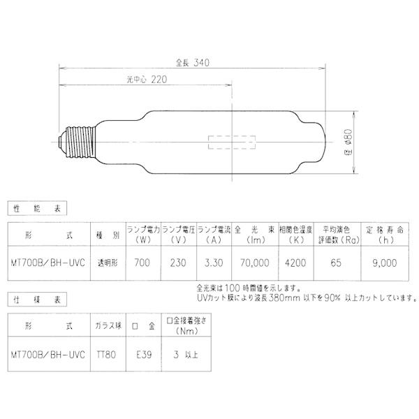 「送料無料」岩崎 MT700B/BH-UVC メタルハライドランプ 700W 蛍光形 水平点灯 E39 MT700BBHUVCの画像