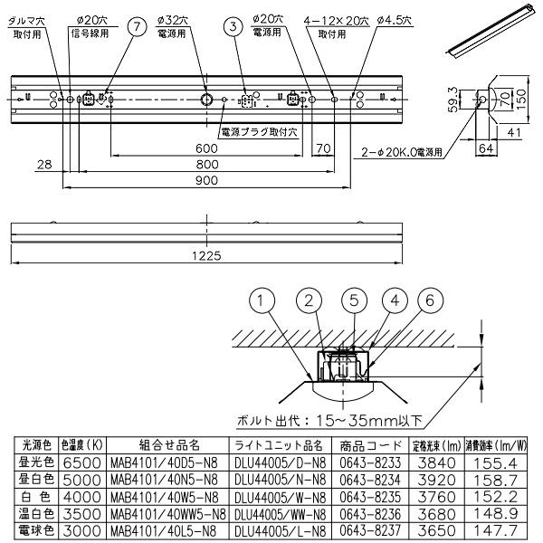 ホタルクス NEC MAB4101/40N5-N8 LEDベースライト 40形 両反射笠形