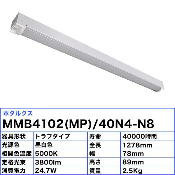 ホタルクス NEC MMB4102(MP)/40N4-N8 LEDベースライト 防雨 防湿 40形 トラフ形 80mm幅 FLR40 2灯相当 3800lm 昼白色「送料無料」の画像