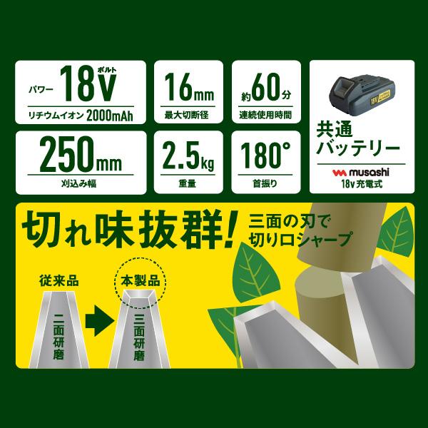 ムサシ PL-5002 充電式ポールバリカン 18V 連続使用60分 PL5002の画像