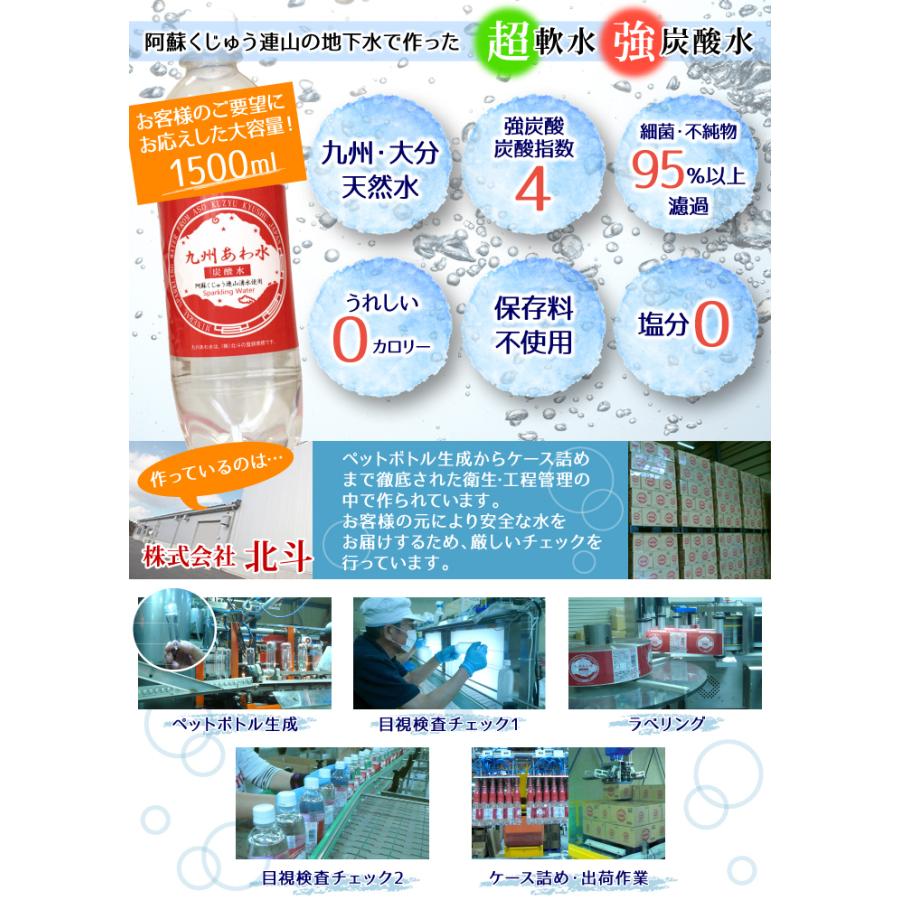 九州あわ水 強炭酸水 1.5L 16本 送料無料 8本 × 2ケース 軟水 天然水 国産 北斗 メーカー直送 同梱不可 代引不可 クリスマス ギフト プレゼント 水、炭酸水 北斗 九州あわ水 炭酸水 500mlペットボトル×24本入