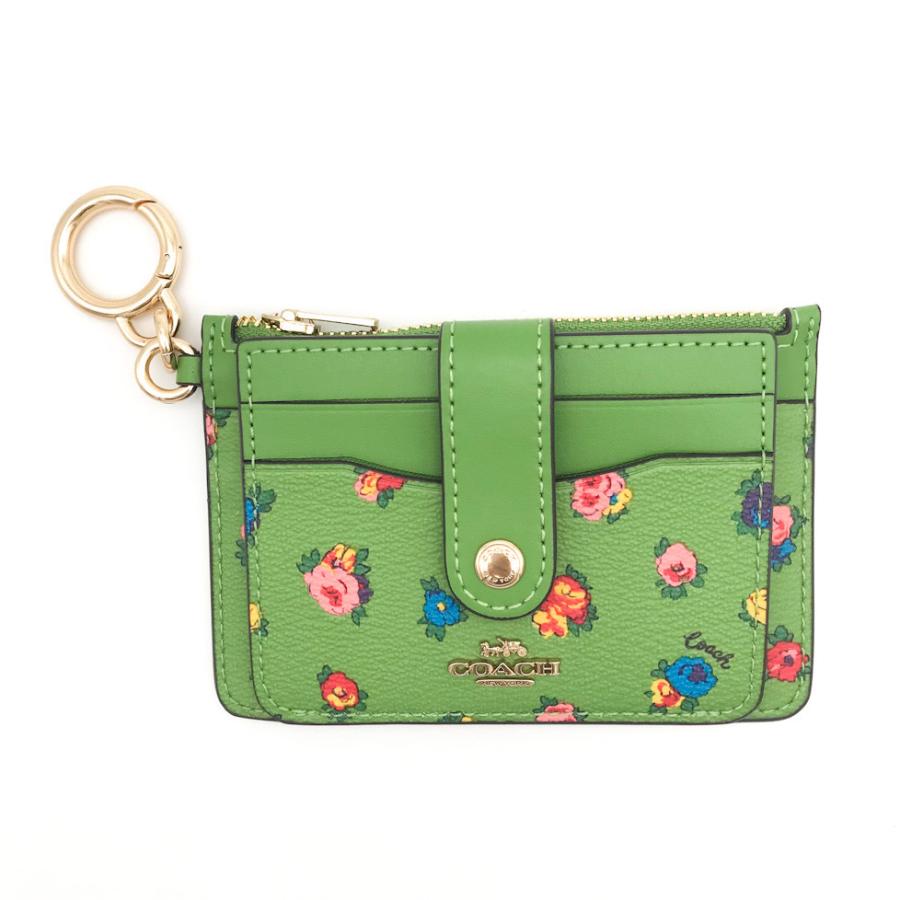 COACH コーチ折り財布ネオングリーン緑色ヴィンテージローズ花柄