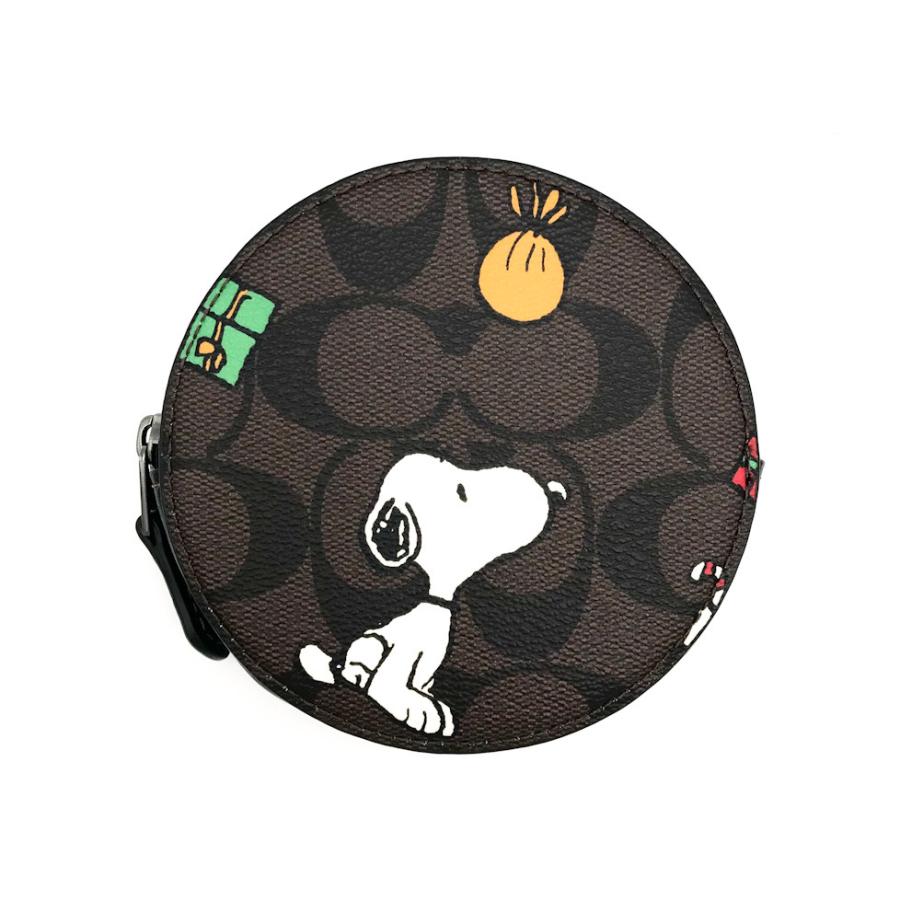 コーチ ★COACH★ ラウンド コインケース シグネチャー キャンバス スヌーピー プレゼンツ プリント ブラウン ブラック COACH X  PEANUTS コラボ CF245 QBOSN