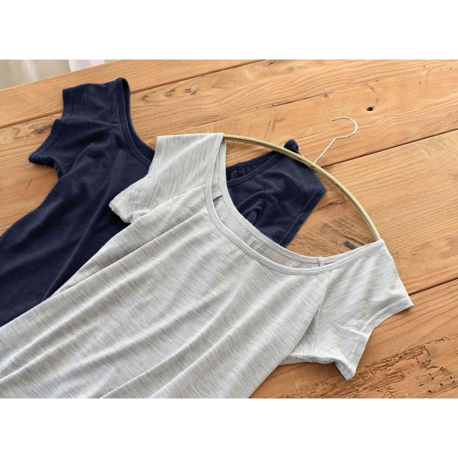 es-8474 汗取りインナー シルク100％ ジャージー レディース 脇汗パッド付き フレンチ袖 半袖 グレー ネイビー M/L |  | 01