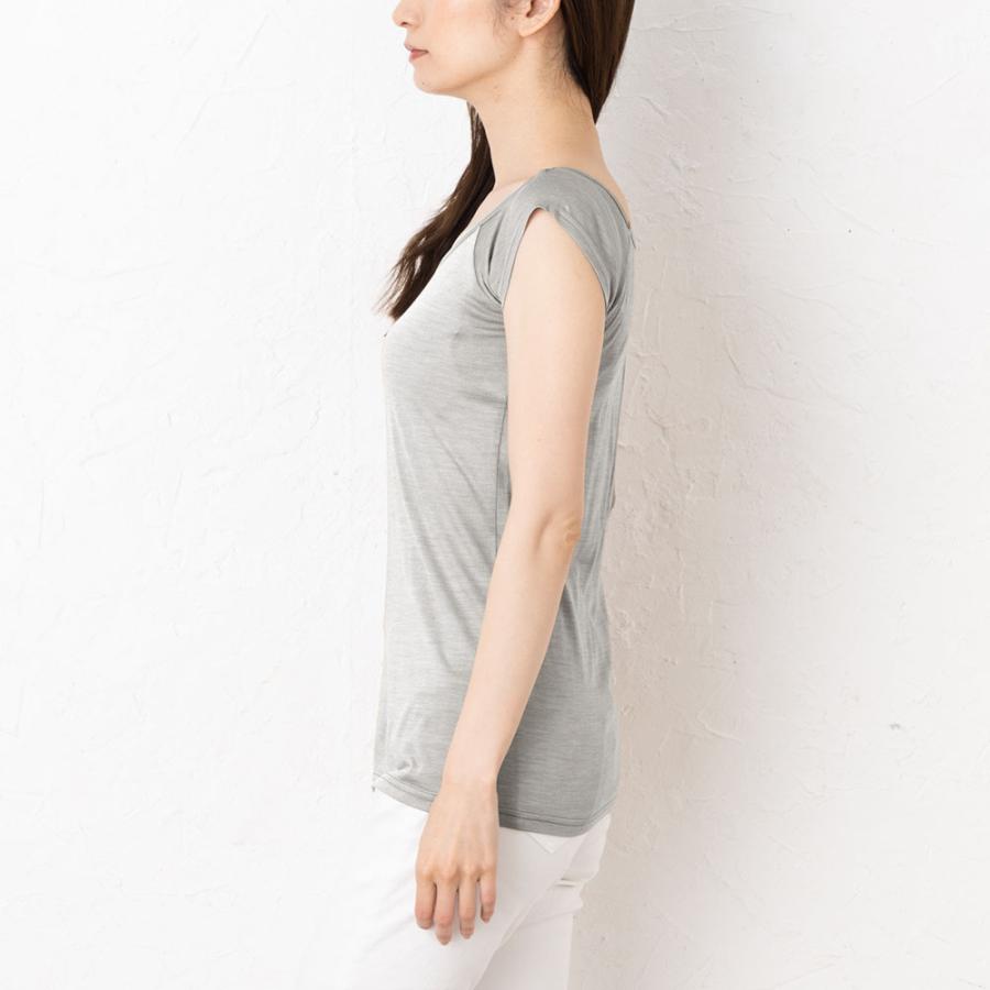 es-8474 汗取りインナー シルク100％ ジャージー レディース 脇汗パッド付き フレンチ袖 半袖 グレー ネイビー M/L |  | 05