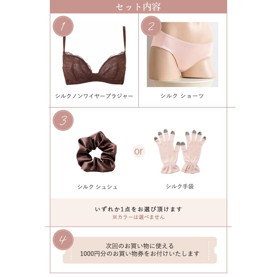 豪華版 シルク ブラジャー お試し福袋 レディース ワイヤーなしでも驚きの谷間 ブラウン |  | 01