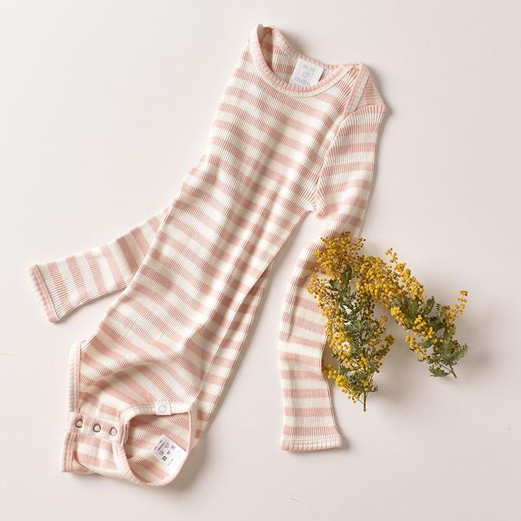 ◇廃盤30％OFF！シルクコットン 長袖ロンパース ベビー キッズ肌着 ピンク グリーン ボーダー 70cm 80cm 90cm |  | 06