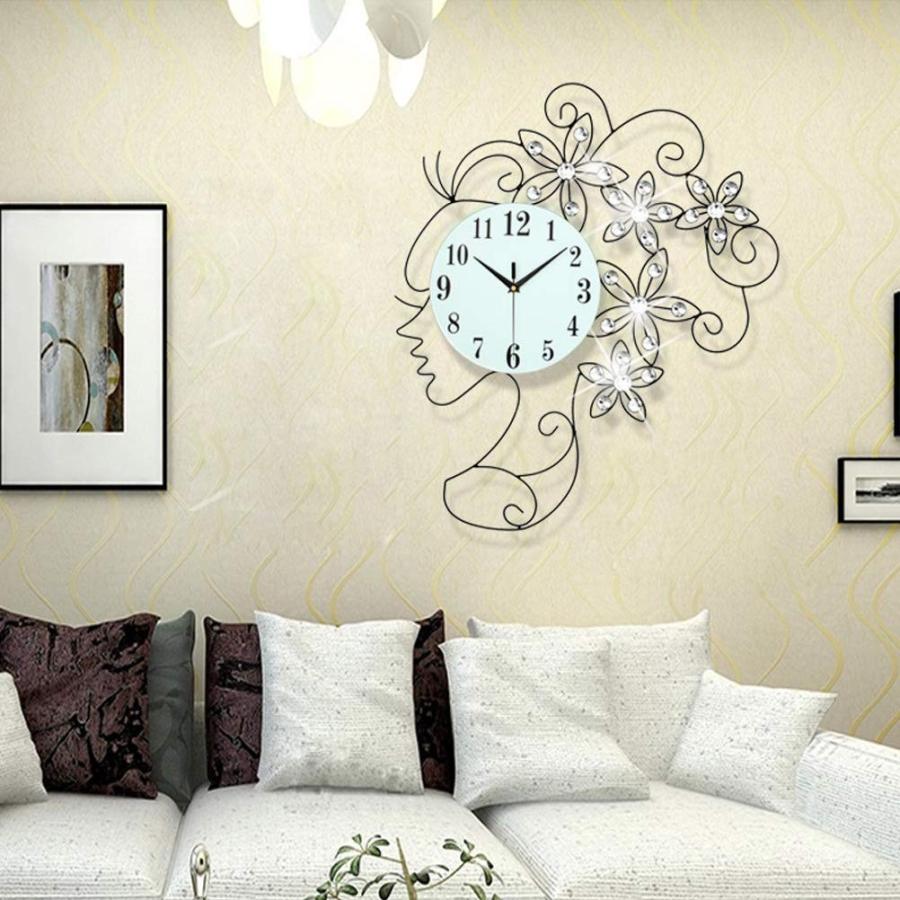 掛け時計 アイアン 壁時計 連続秒針 おしゃれ 花 北欧 デザイン デザイナー 美人 ウォールクロック 音しない 無音 静音 インテリア 結 21年最新海外