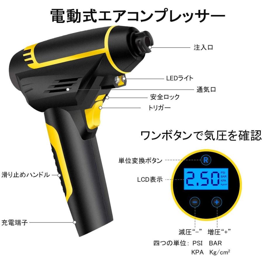 Jangoo 電動エアコンプレッサー エアコンプレッサー 空気入れ 20am電池 コードレス 携帯便利 Ledライト付き タイヤ 車 自 Surbhipansari Com
