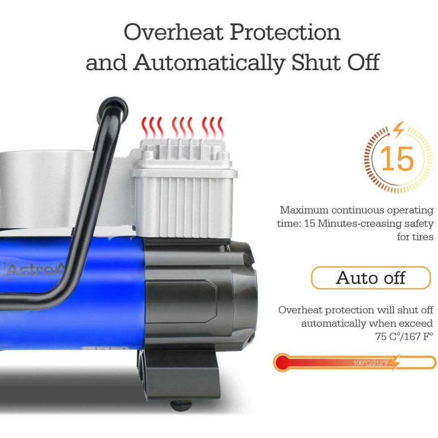 Astroai 車用空気入れ エアコンプレッサー 自動停止 静音 電動ポンプ 小型 過熱保護 Dc12v ガーソケット接続式 Ledライト Umsas Org In
