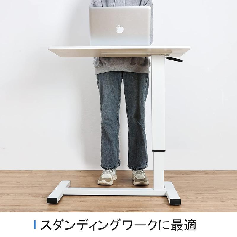LokLok ガス式昇降テーブル　サイドテーブル　キャスター付き LokLok ガス式昇降テーブル サイドテーブル ホワイト キャスター付