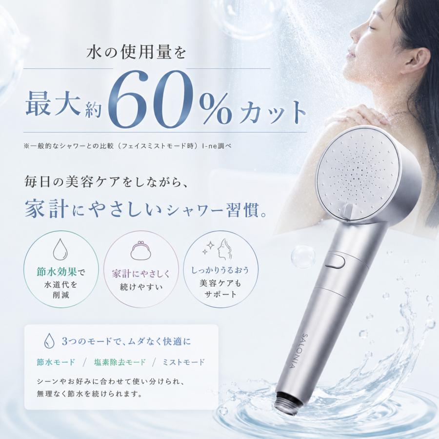 サロニア SALONIA シャワーヘッド ファインバブルクリア ミスト 塩素除去 炭酸タブレット カートリッジ付き | SALONIA | 06