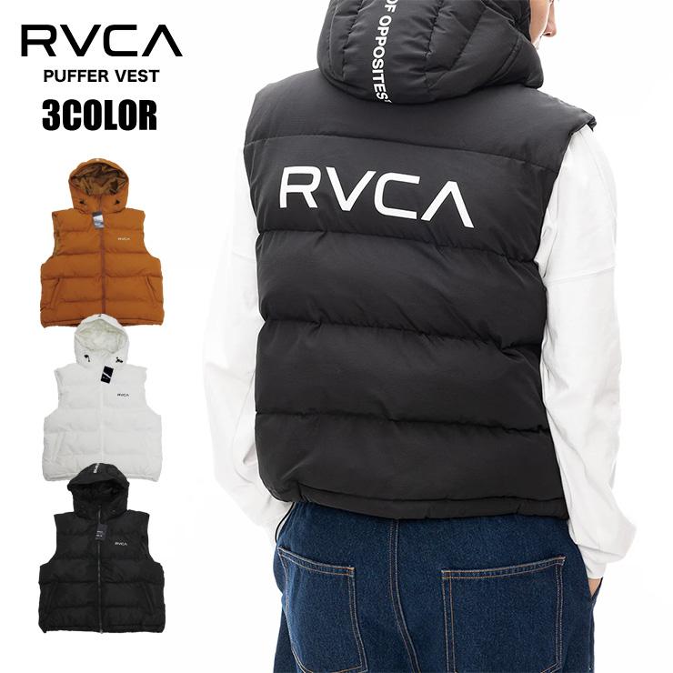 RVCA ルーカ 中綿ダウンベスト L 白フード取外し可 ロゴ BE042768 RVCA（ルーカ） メンズ ボリューム ベスト アウター 中綿 防寒 フード