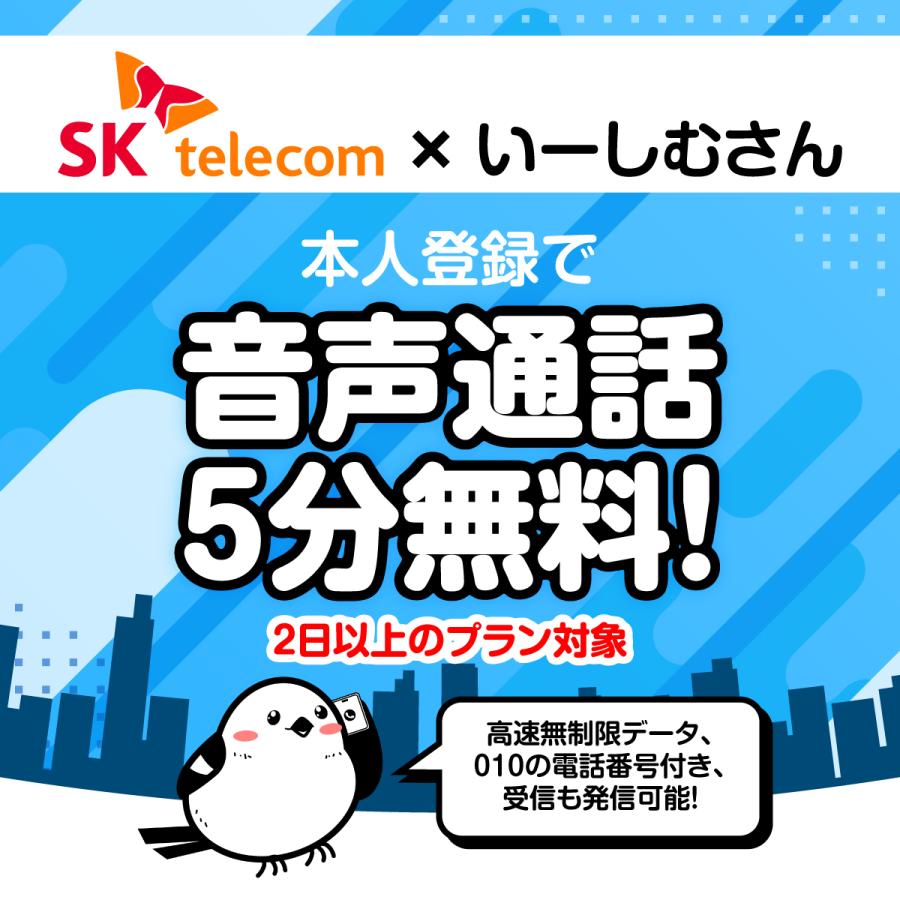 韓国eSIM 4日間 96時間 無制限 010電話番号付き 受発信可能 SKTelecom