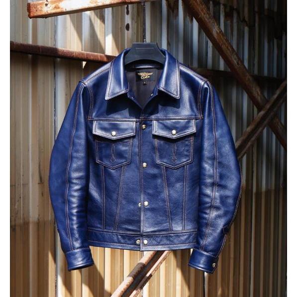 インディゴ カウハイド サードタイプ Gジャン ライダース レザージャケット 高級感溢れる！インディゴ カウハイド サードタイプ Gジャン