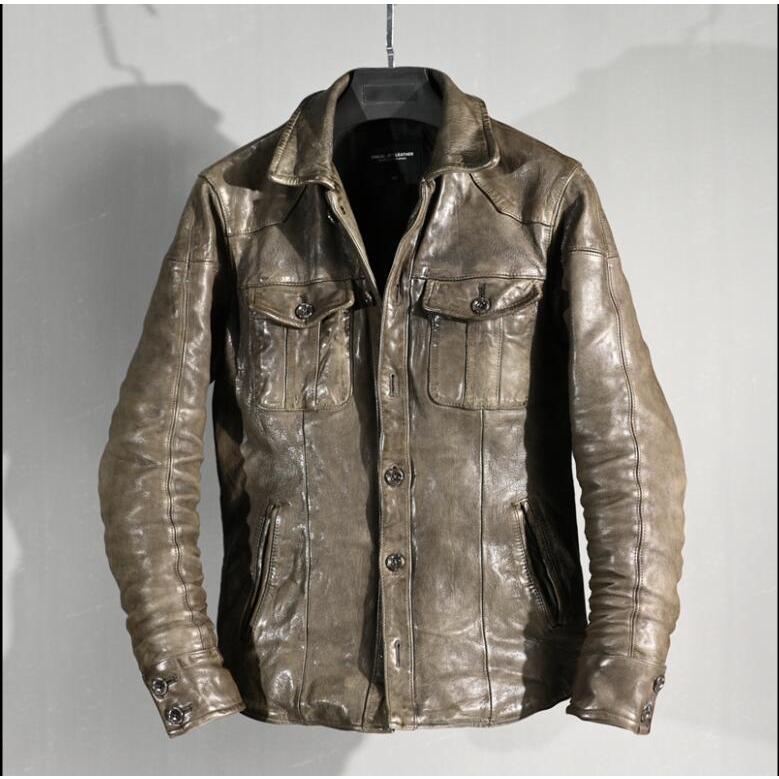 レトロ 古い トップレイヤー シープスキンシャツ 春秋ジャケット