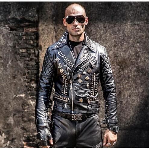 新品 レザー メンズ パックバイク ラペル バイクジャケット 斜め  