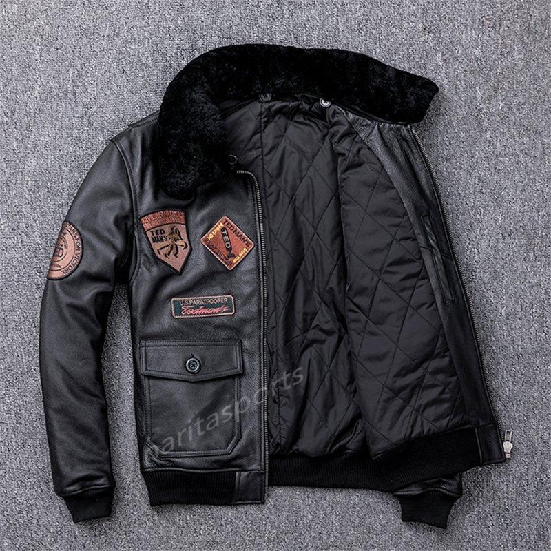 ヴィンテージ 復刻 MA-1 ジャケット 本革100％ハンドメイド 刺繍