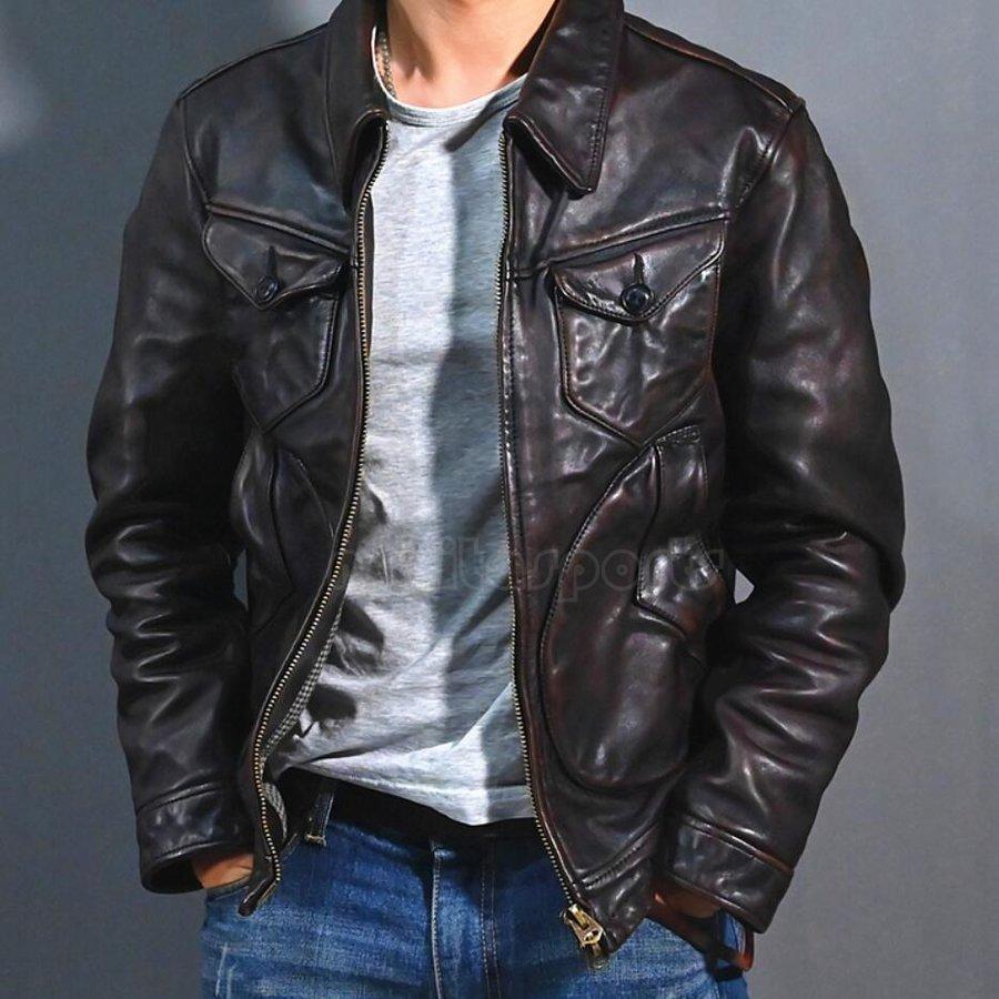 レトロ 紳士服 トップレイヤーティーコア馬革ジャケット メンズ 上層馬