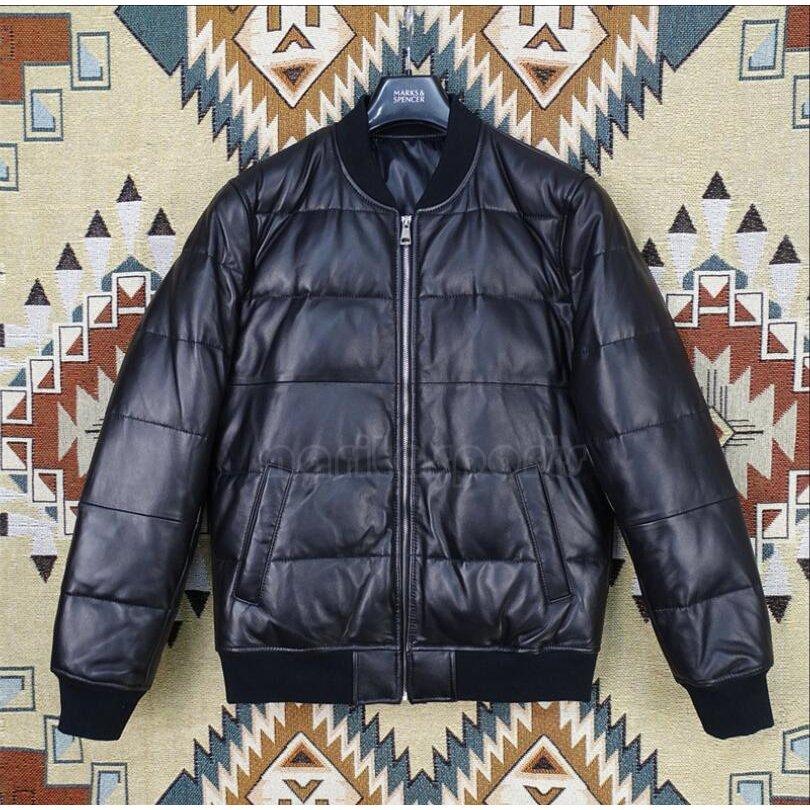 スリムフィットの薄手！ ファーストレイヤーレザー 野球ユニフォーム ダックダウンジャケット カジュアル 快適 シープスキン レザージャケット 羊革本革 メンズ