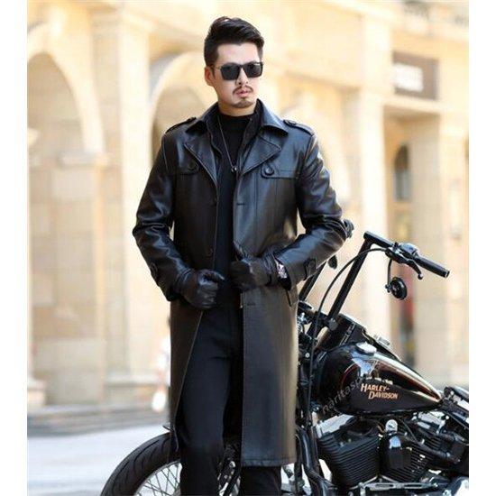新品　超ロング　シープスキン　ビジネス　カジュアル　コート　バイクジャケット　メンズファッション青年革ジャン ワッペン レザージャケット 本革コート