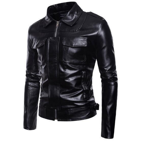 春秋　新品　欧米風　バイクジャケット　レザージャケット　コート　ラペル　スリム　パンク　PUレザー 青年革ジャン ワッペン レザージャケット 本革コート