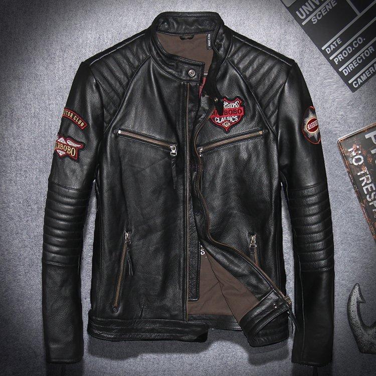 春秋定番/高級本革ジャケット★本革 100%牛革 刺繍 レザージャケット 男性用 紳士用 防風 防寒 革ジャン ライダースジャケット