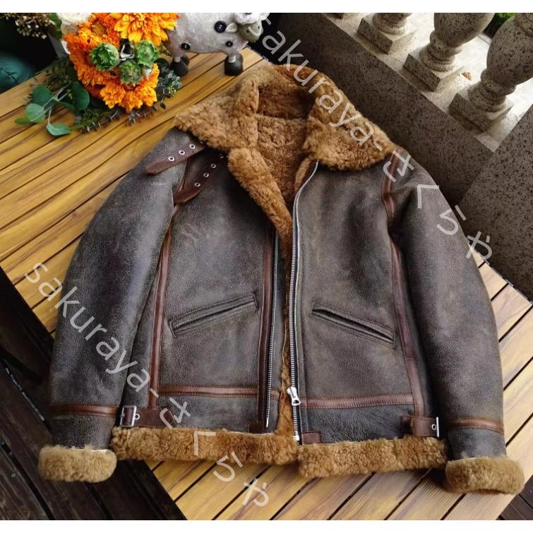 B3 羊革 毛皮一体 ムートン 革ジャン ジャケット ファッション メンズ